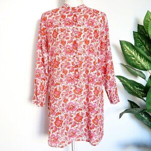 Roberta Roller Rabbit White Orange Pink Cotton Gauze Long Sleeve Tunic Dress S